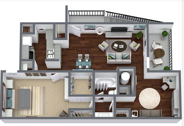 one bed one bath 910 square foot floor plan