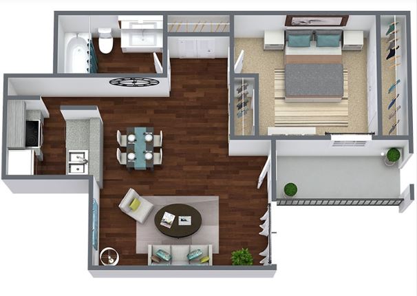 one bed one bath 625 square foot floor plan