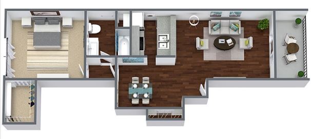 one bed one bath 720 square foot floor plan