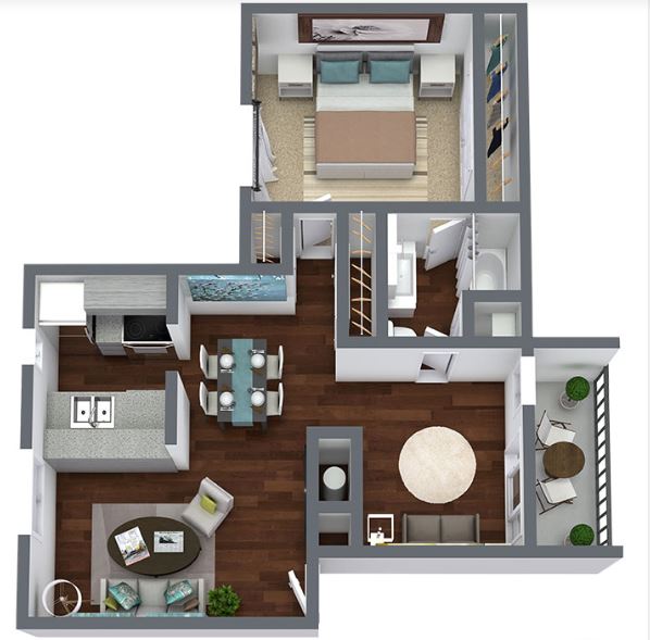 one bed one bath 775 square foot floor plan