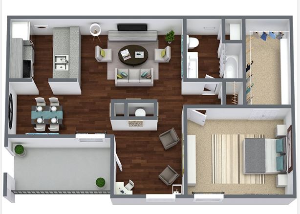 one bed one bath 780 square foot floor plan