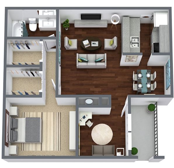 one bed one bath 800 square foot floor plan